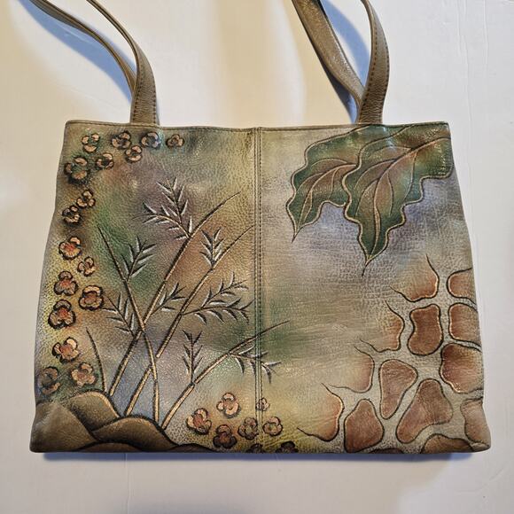 Anuschka Hand-Painted Leather Handbag Purse LG Animal Print Floral Art-to-wear - Picture 2 of 16